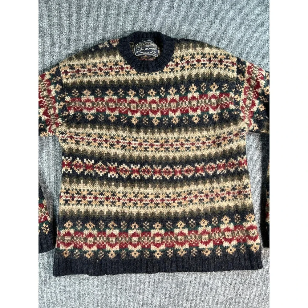 Vintage Abercrombie & Fitch Sweater Mens Large Multi Fair Isle Knit Crewneck
